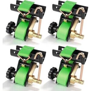 Ladder Rack Ratchet Straps, 2" Black Round Tube Mount, 4 PCS | Green, 1.5'' Wide